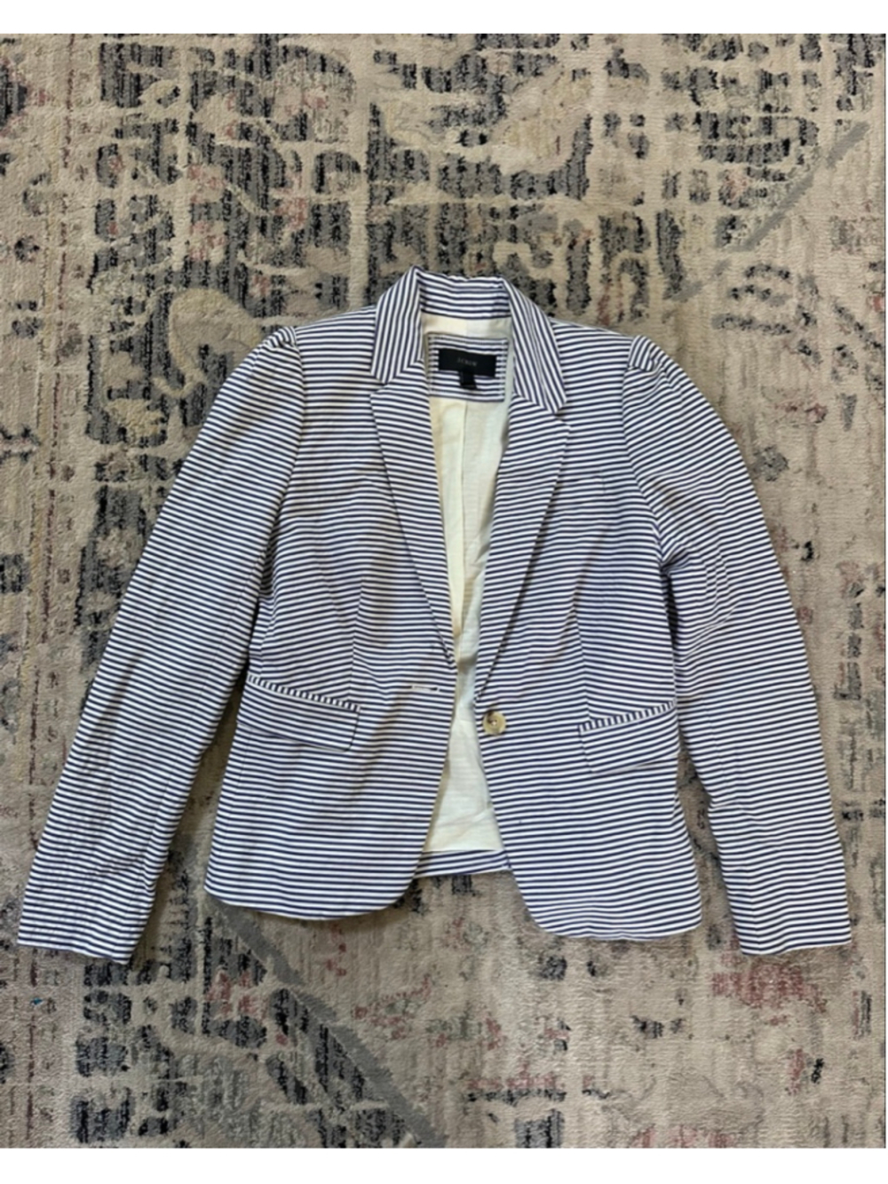 Women's J.CREW Navy & White Striped Blazer, Size 2